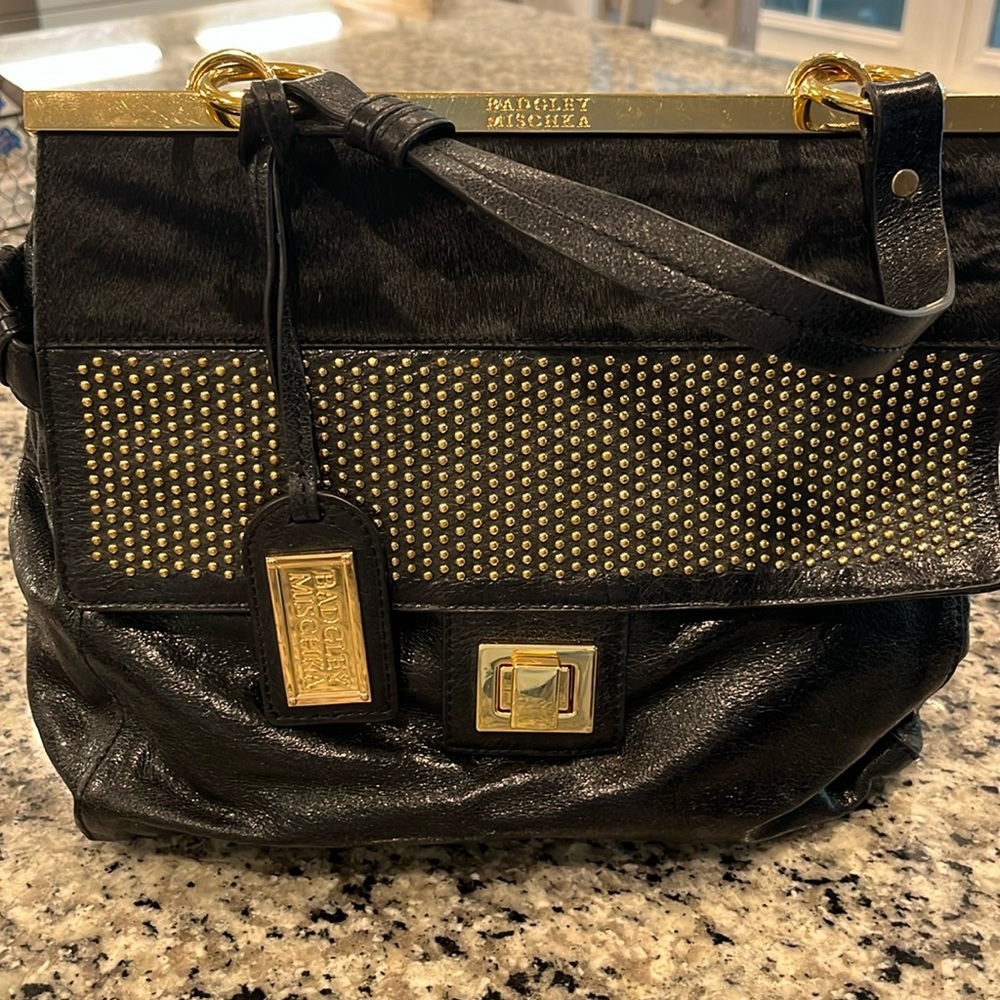 Badgley Mischka Black and Gold Handbag